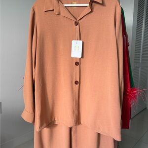 Peach Button-Up Shirt and Pants Set